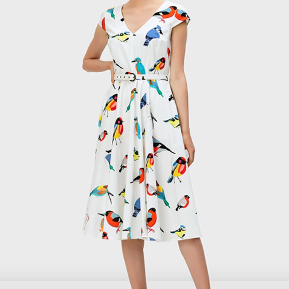 eShakti Abstract Bird V-Neck Dress